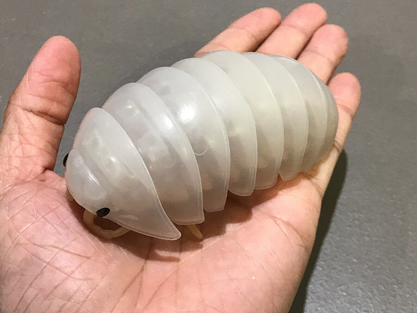Plastic Pill Bug Roly Poly Insect Potato Bug Isopod Figure w/Moving Parts - CLEAR WHITE TRANSLUCENT Color 10cm
