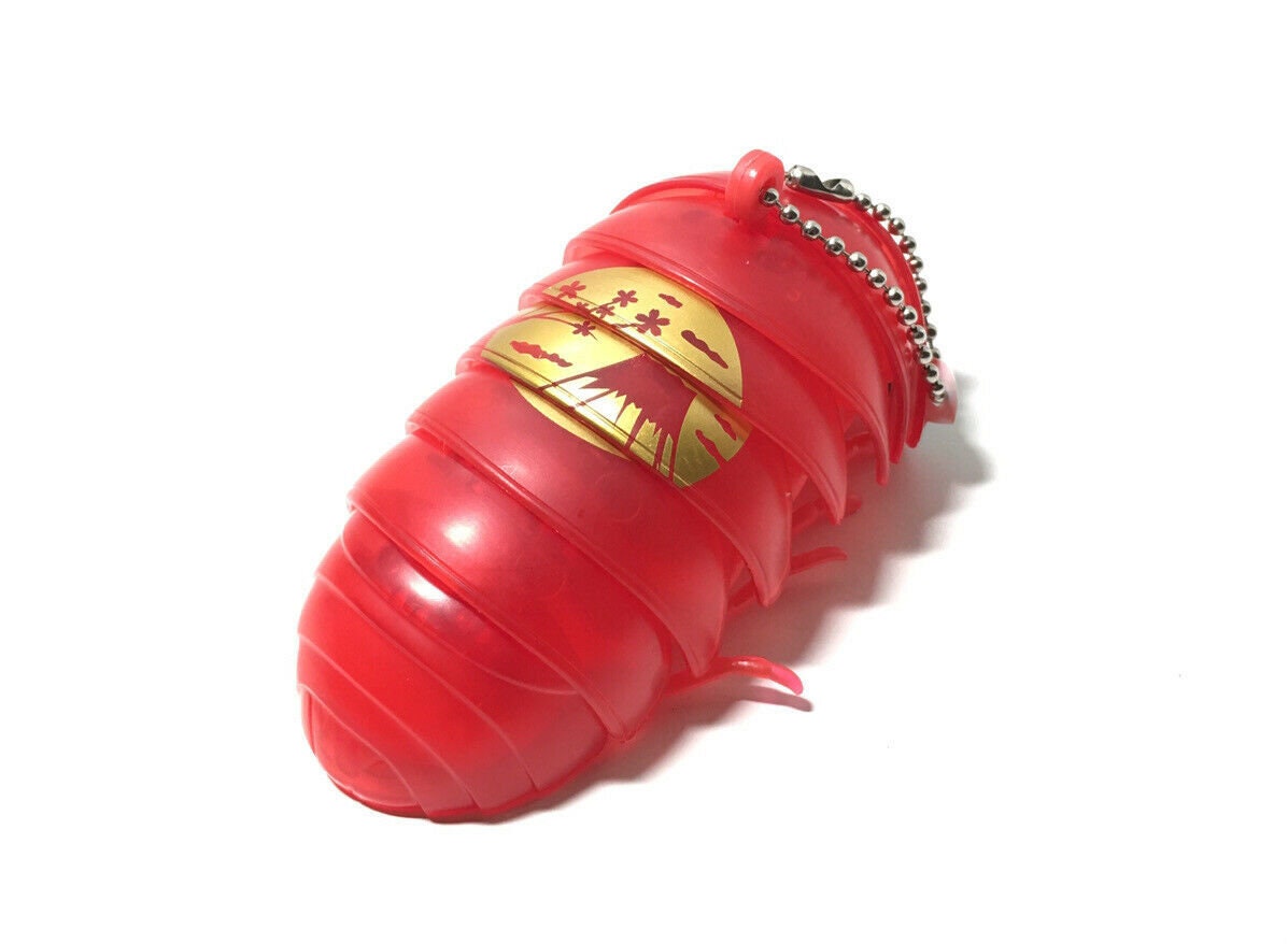 Plastic Pill Bug Roly Poly Insect Potato Bug Isopod KEYCHAIN Figure w/Moving Parts - CLEAR RED Color w/ Image 9cm
