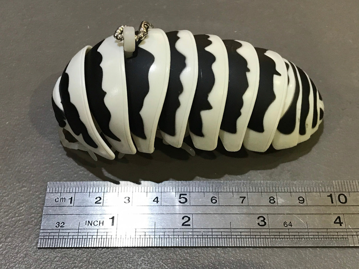 Plastic Pill Bug Roly Poly Insect Potato Bug Isopod KEYCHAIN Figure w/Moving Parts - ZEBRA Color 9cm