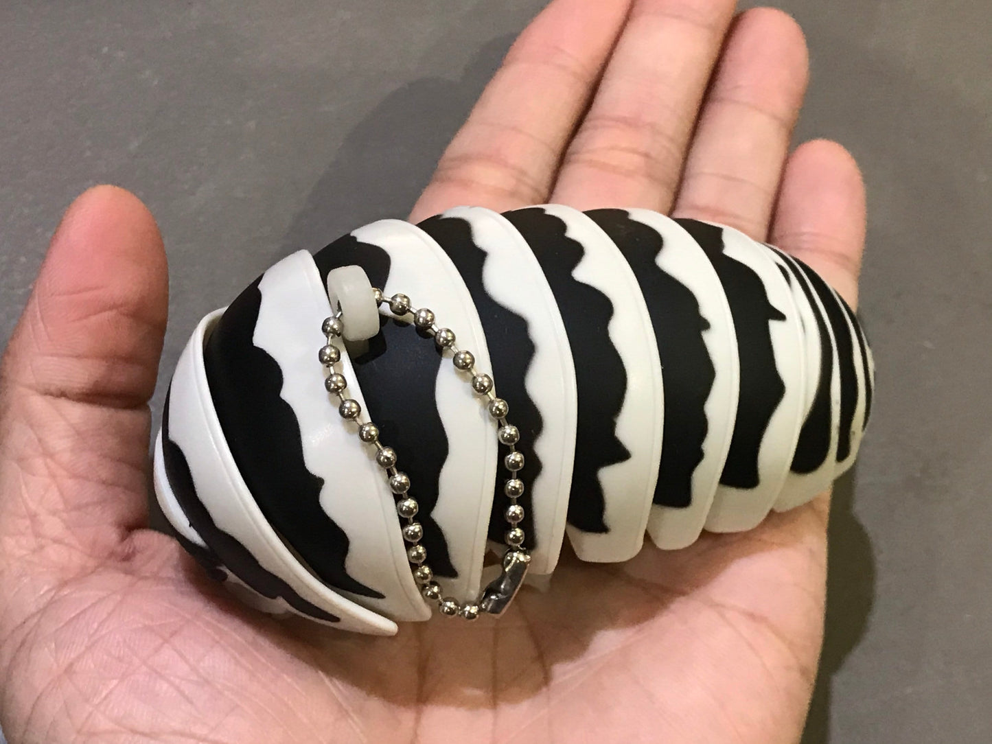 Plastic Pill Bug Roly Poly Insect Potato Bug Isopod KEYCHAIN Figure w/Moving Parts - ZEBRA Color 9cm