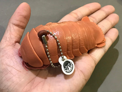 Plastic Pill Bug Roly Poly Insect Potato Bug Isopod Keychain Figure w/Moving Parts - Reddish Brown Color 9cm