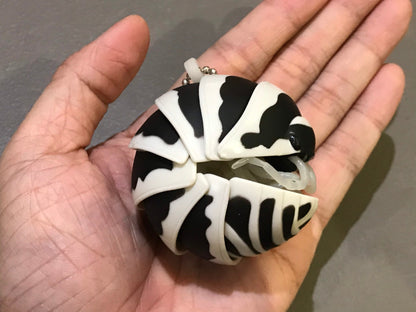 Plastic Pill Bug Roly Poly Insect Potato Bug Isopod KEYCHAIN Figure w/Moving Parts - ZEBRA Color 9cm